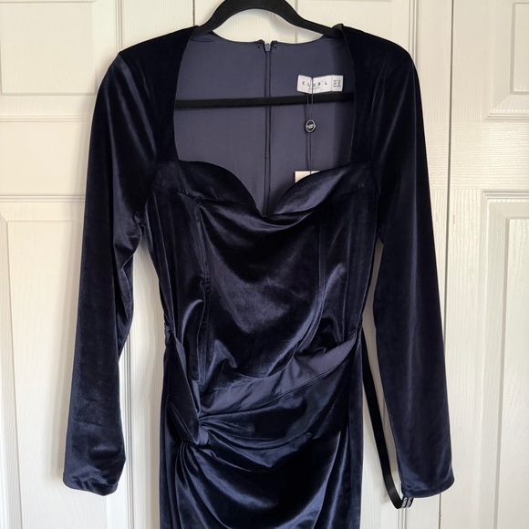 Club L London Dress Womens 8 Navy Velvet Maxi Long Sleeve Corset Knot Formal NWT - Picture 3 of 15